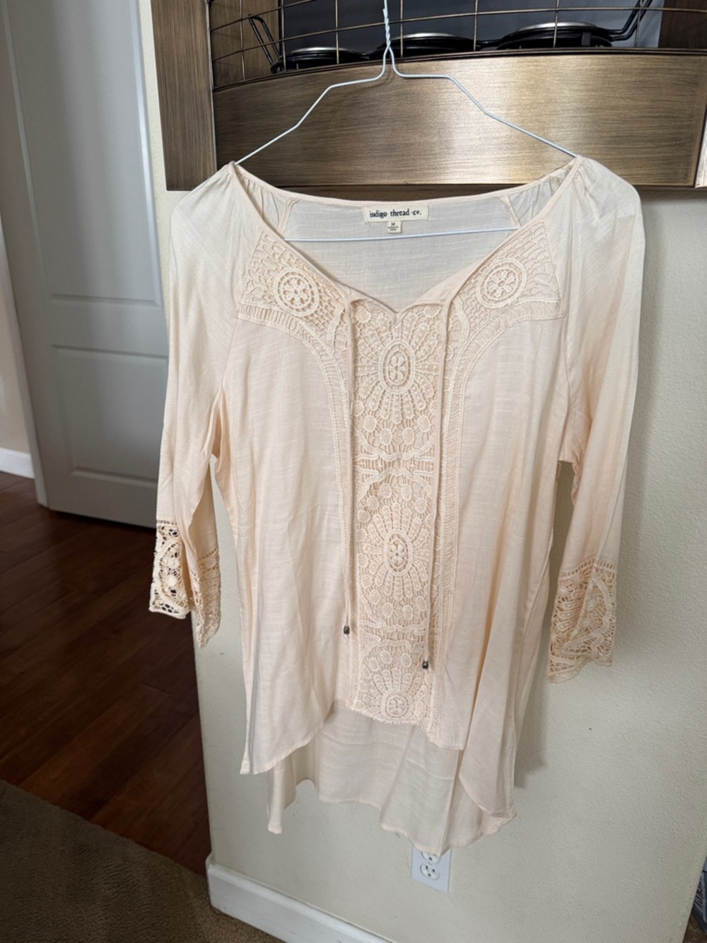 Indigo Thread Co. Cream Crochet-Trim Tunic Top